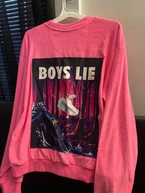 Boys Lie Princess Charming Kara Neon Pink Terry Crewneck Size XS/S NWT SOLDOUT
